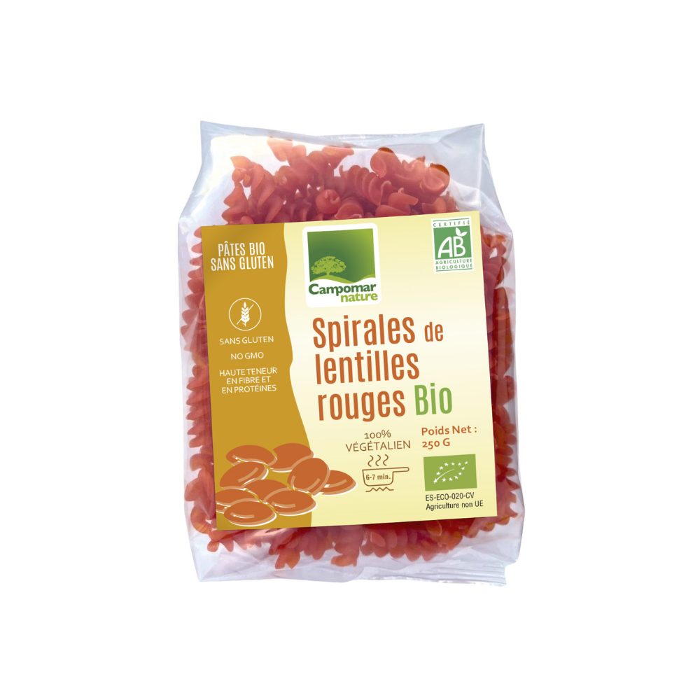 spirales de lentilles rouges bio